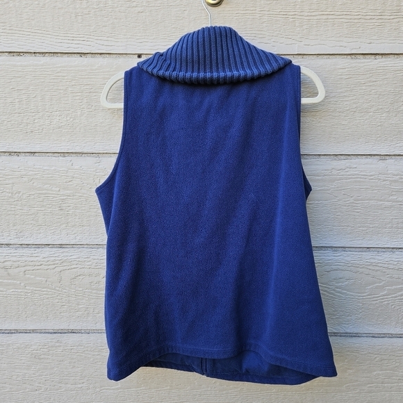 Lands End blue fleece full zip vest with ribbed foldover collar large - Picture 2 of 5